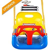 IMMEK Columpio Infantil Columpio 3 en 1 con Respaldo y Protección Frontal Desmontable para Seguridad con Cuerda